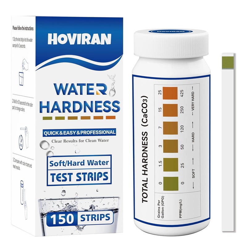 HOVIRAN Water Hardness Test Strips – 150 Strips | Instant Hard Water Testing Kit for Home, Aquarium, Pool, Spa | Fast & Reliable Results (0-425 ppm) - Image 1